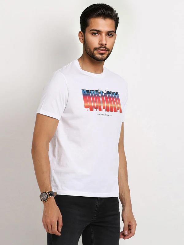 Indian Terrain Men's Half Sleeve Regular Fit White Round Neck T-Shirt